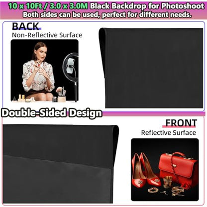 Black Backdrop 10 X 10 Ft, Solid Black Photo Backdrop, High Density Polyester Fabric Pure Black Backdrop Curtain Screen, Collapsible Seamless Black Background for Photoshoot Party Video Studio - color: black backdrop, size: 10x10ft