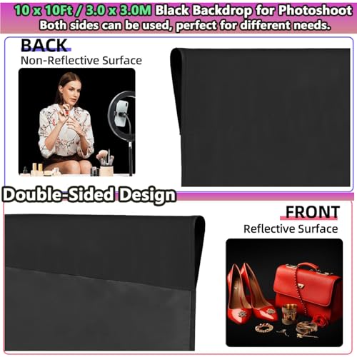Black Backdrop 10 X 10 Ft, Solid Black Photo Backdrop, High Density Polyester Fabric Pure Black Backdrop Curtain Screen, Collapsible Seamless Black Background for Photoshoot Party Video Studio - color: black backdrop, size: 10x10ft