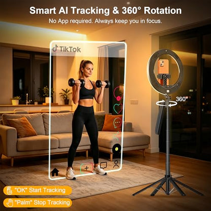 Vlogging Kit for iPhone Tripod with Ring Light 10", Smart Auto Face Tracking Tripod with Remote Control, One-Key Auto-Deploy, Phone Holder for Video Recording, Live Streaming - size: Tripod With 10'' Ring Light