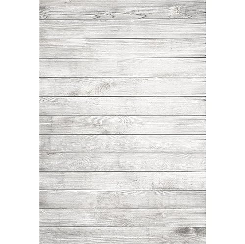AOFOTO 5x7ft White Wood Backdrop for Photography Grey Wood Grain Board Hardwood Plank Back Drop Vintage Wooden Wall Floor Background Kid Newborn Baby Shower Birthday Adult Portrait Photo Studio Props - size: 5x7ft