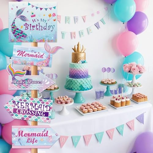 WERNNSAl 10PCS Mermaid Birthday Party Decorations - Ocean Party Decorations for Girls Kids Mermaid Birthday Party Supplies under The Sea Mermaid Sign for Home Door Yard Wall Decor - style: Mermaid A002