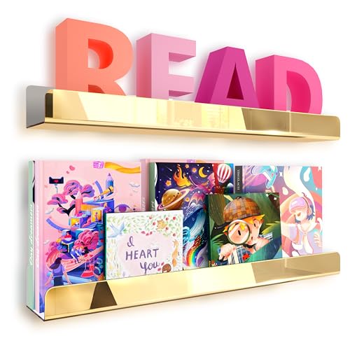 2 Pack 24 Inch Gold Reflective Acrylic Shelves, Gold Foating Shelves, Modern Sunglasses Essential Oil Picture Ledge Display Toy Storage Shelf - color: 24in-gold Mirror