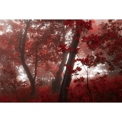 10x6.5ft Fall Maple Leaves Backdrop Autumn Scenery Misty Red Maple Forest Photography Background Natural Landscape Maple Trees Thanksgiving Party Kids Adults Travel Decor Banner Photo Props - size: 10x6.5ft