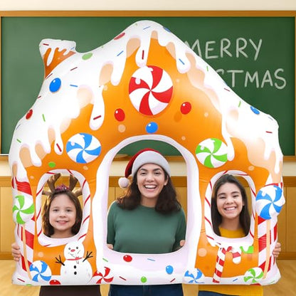 Colingmill 55 Inch Christmas Gingerbread House Photo Frame Inflatable Balloon Decorations Photo Backdrop Booth Selfie Frame Background for Xmas Gift Party Supplies - style: Gingerbread House