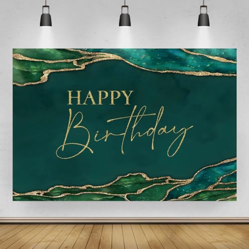 7x5ft Emerald Green Happy Birthday Backdrop for Photography Emerald Green Marble Texture Gold Fluid Birthday Party Decors Background Banner Supplies Cake Table Gift Favors Portrait Props - color: Emerald Green, size: 7x5ft
