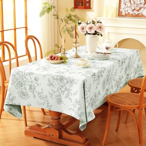 Chassic Premium Vintage Farmhouse Damask Floral 52 x 52 inch Square Table Cloth – Water Resistant Linen Textured Jacquard Tablecloth for Kitchen Dining & Picnic Decor - Green - color: Green Flower, size: 52" x 52" (Square)