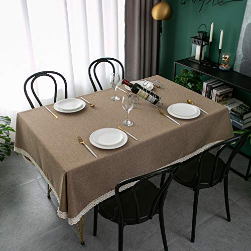 EHouseHome Faux Linen Tablecloth with Lace Trim - Waterproof/Spill Proof/Stain Resistant/Wrinkle Free/Oil Proof - for Banquet, Parties, Dinner,Kitchen,Wedding,Coffee,Holiday,Flax,Rectangle 52x70Inch - color: Flax, size: 70" x 52" (Rectangular)