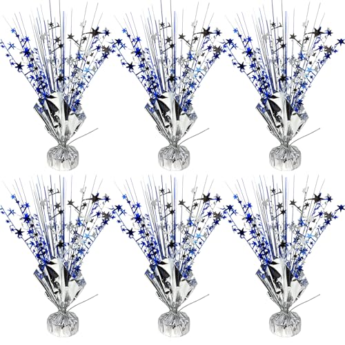 6 Pack Metallic Foil Spray Table Centerpiece Decoration Star Brust Glitter Table Topper Decor for Birthday Graduation Holiday Christmas New Year's Eve Celebration Party Supplies Blue Silver - color: Blue Silver