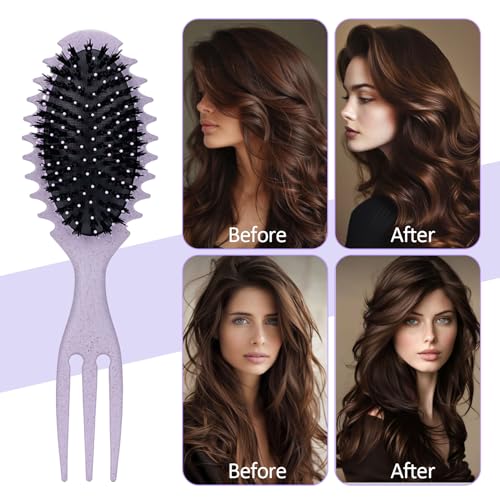 Curly Hair Boar Bristle Curl Defining Brush for Curl Wave Straight Hair, Unique Trident Handle Design Defineing Brush for Wet Dry HairsStyling Massage Hairbrush Hairs Pick Comb Purple - color: curl brush-purple-1pc