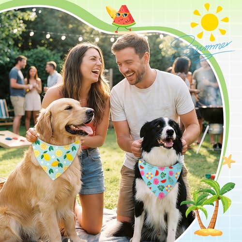 Abbylike 100 Pieces Summer Themed Dog Bandanas Bulk Hawaiian Dog Bandanas for Pets Triangle Kerchief Scarf Bibs Set for Summer Pets Dogs Party Costume Accessories, 25 Styles (19.7 x 13.8 x 13.8) - size: 19.7 x 13.8 x 13.8 Inch, style: Summer