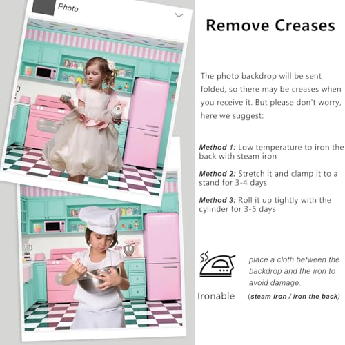 YongFoto Pink Green Retro Kitchen Backdrop 10x8ft Cooking Baking House Photography Background Cake Smash Sweet Baby Girl Birthday Party Banner Kids Portraits Photoshoot Wallpaper Booth Props - size: 10ftx8ft