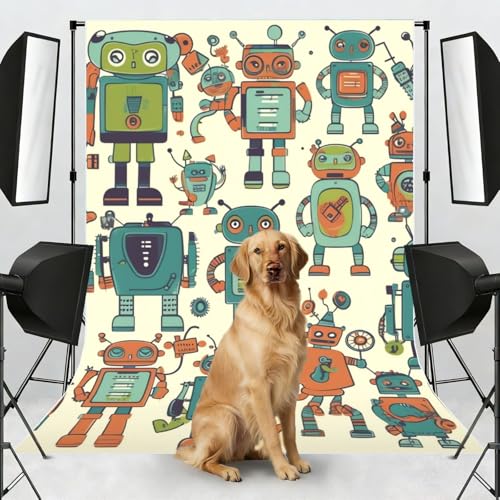 Cute Cartoon Robots Backdrop Background for Photography 5x7ft Photobooth Professional Photo Backdrop Curtains Video Photography Studio Photo Backgrounds Banner Booth Background Screen Parties - color: Cute Cartoon Robots