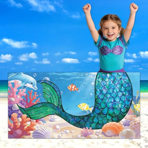 Mermaid Birthday Party Decorations Under the Sea Banner Backdrop Mermaid Tail Photography Background Ocean Theme Photo Props for Summer Girls Princess Birthday Indoor Outdoor Party Decoration Supplies