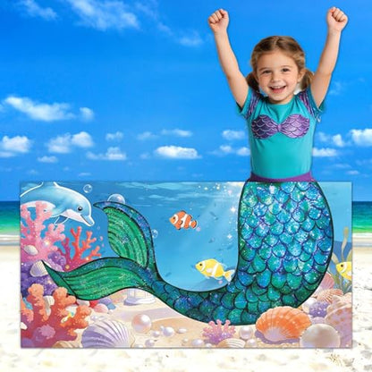 Mermaid Birthday Party Decorations Under the Sea Banner Backdrop Mermaid Tail Photography Background Ocean Theme Photo Props for Summer Girls Princess Birthday Indoor Outdoor Party Decoration Supplies