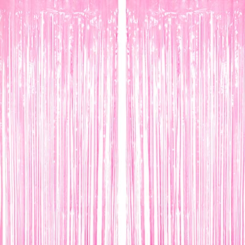 Pink Tinsel Foil Fringe Curtains Decorations - Girls 1st Birthday Party Baby Shower Wedding Party Photo Backdrops Props Decorations,2pc - color: Pink