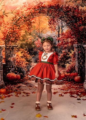 Kate Autumn Stone Arch Backdrops Pumpkin Photo Backdrop Fall Leaves Scenery Photography Backdrops for Seasonal Party Photo Studio Props, 10x10ft - size: 10x10ft