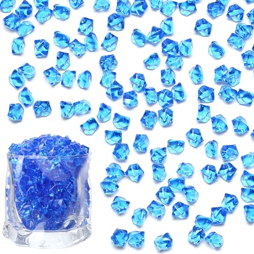 LAIDANLA 500PCS Blue Acrylic Gems Vase Fillers Fake Ice Cubes Plastic Diamonds Fake Crushed Rocks for Centerpiece DIY Craft Party Table Scatter Prop Wedding Aquarium Fish Tank Decoration - color: Blue