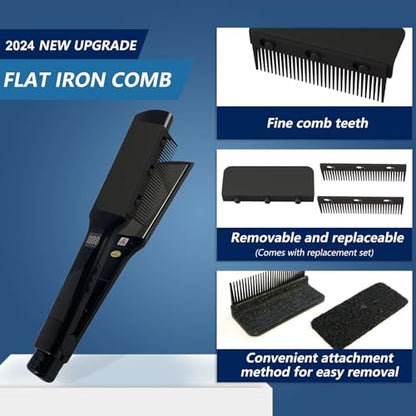 Flat Iron Comb Attachment Clip On, 500 Degrees High Temperature Resistant Material, Professional or Home Use Compact Hair Styling Tool (Black)