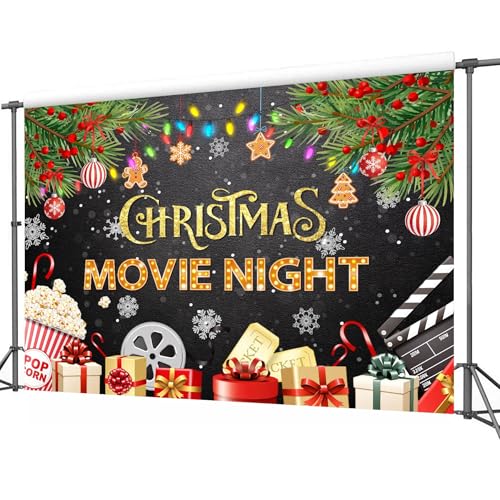 Christmas Movie Night Party Backdrop 7Wx5H Feet Polyester Fabric Winter Merry Xmas Presents Holiday Snowflake Decoration Festival Photo Supplies Photography Background Photo Shoot Props - color: D-02Christmas, size: 7Wx5H
