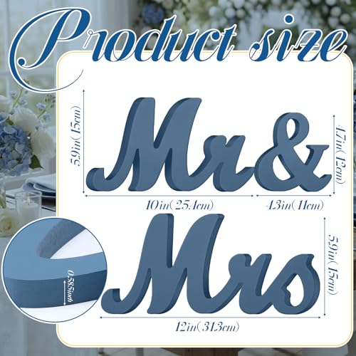 AceOrbit Blue 3 Pcs Mr & Mrs Sign Table Decor Sweetheart Mr and Miss Wooden Letters Freestanding Wedding Sign Rustic Table Centerpieces for Wedding Party Photo Booth Props Decorations Supplies - color: Blue