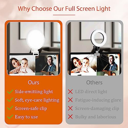 ACMEZING Upgraded Full Screen Ring Light 60 LED Side Emitting Anti-Glare Clip-on Light for Phone iPhone Computer Laptop Monitor, 3 Light Modes for Live Streaming, Selfie, Zoom Video Conference,TikTok