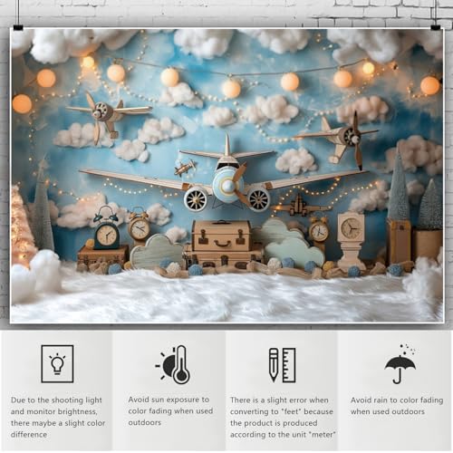 YongFoto Travel Adventure Aircraft Backdrop 6x4ft Cute Clouds Sky Airplane Photography Background Adventure Awaits Baby Shower Boy 1st 2nd Birthday Party Banner Kids Portraits Photoshoot Wallpaper - color: Style 2, size: 6ftx4ft
