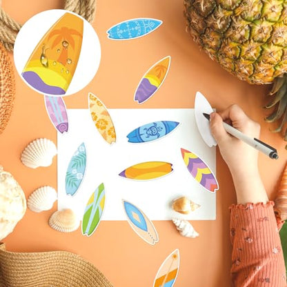 60 Pcs Surfboard Cutouts with Glue Points, Hawaii Summer Paper Cut Outs for Bulletin Board Classroom Decor Surf Party Decorations