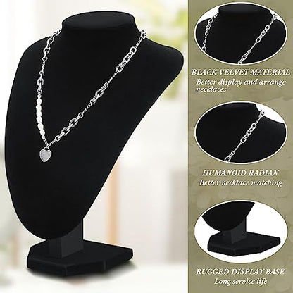 Huquary 6 Pcs Necklace Display Stand Necklace Holder Jewelry Bust Display Stands for Selling Home Store Trade Shows Photography Props Retail(Black,Velvet) - color: Black
