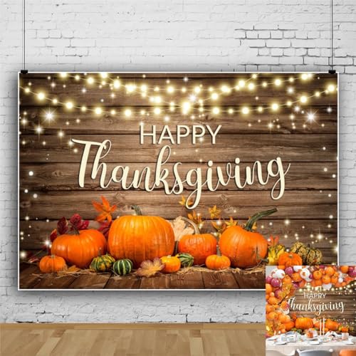 Thanksgiving Backdrop 7x5ft Happy Thankgiving Day Banner Party Decorations Pumpkin Wooden Board Photo Background Photo Booth Props - color: Brown, size: 7x5ft