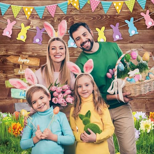 8x10ft Polyester Spring Backdrop Easter Photography Background Eggs Road Sign Wooden Wall Flowers Grass for Kids Newborn Party Decoration Portrait Photo Booth Props - size: 8'x10'