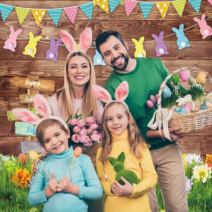 8x10ft Polyester Spring Backdrop Easter Photography Background Eggs Road Sign Wooden Wall Flowers Grass for Kids Newborn Party Decoration Portrait Photo Booth Props - size: 8'x10'