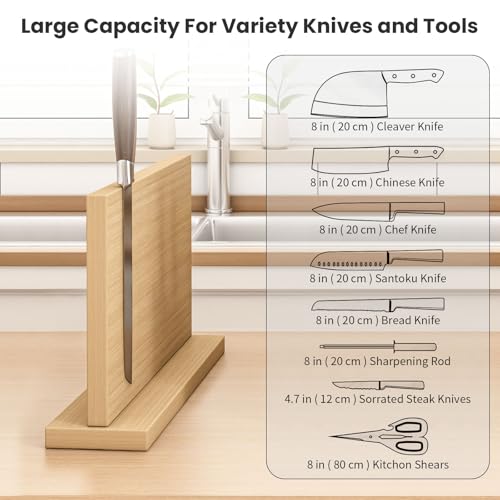 THMINS Extra Large Magnetic Knife Holder, 16 x 9 Inches Double-Sided Magnetic Knife Block Universal Multi-function Display Rack for Kitchen Counter - size: 16x9 Inch Wood