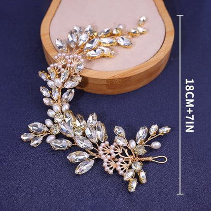 Adjustable Flower Crown Headband for Women - Floral Garland Hair Wreath with Crystal Accents Perfect for Weddings Flower Wands Photo Props (Gold Beaded CZ, Adjustable) - color: Gold Beaded CZ
