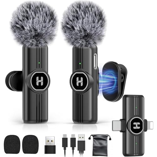 Wireless Lavalier Microphone for iPhone, Android & iPad, Mini Clip on Mic with AI Noise Cancellation, Plug & Play USB C & Lightning Lapel Microphones for Video Recording, TikTok, YouTube, Vlog - color: Black, size: Without Charging Case