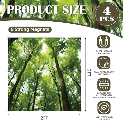 ANGSYLTH 2 x 2 Feet Fluorescent Light Covers - 4 Pcs Covers for Ceiling Lights, Magnetic Light Filters for Classroom, Office, Hospitals, Home (Spring & Forest) - color: Spring & Forest