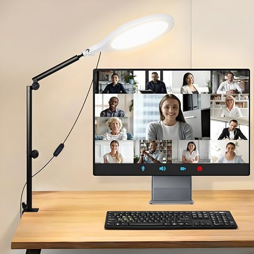 Desk Ring Light, 10" LED Ring Light for Desk with Clamp, 360°Rotate & Flexible Height Full-Screen Overhead Ringlight for Video Recording, TikTok, YouTube, Live Streaming, Content Creation, White