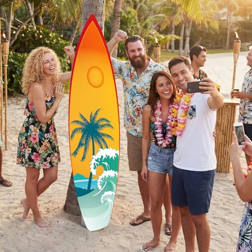 Yalikop 6 Ft Surfboard Cardboard Cutout Stand Up Photo Prop - Hawaiian Tropical Party Decorations Standee Surfboard Foam Board for Garden Yard Sign Decor Summer Beach Luau Photography Background - style: Ocean Waves