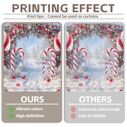 Fabric 12x8ft Merry Christmas Cane Candy Photography Backdrop Winter Snow Scene Xmas Tree Background New Year Eve Party Decoration Holiday Photo Banner Props - size: 12'X8'