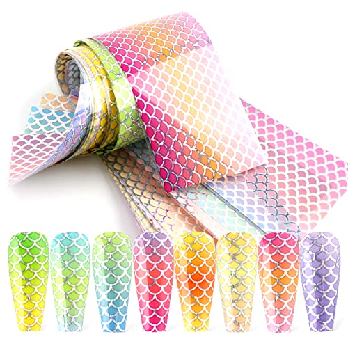 Fish Scales Nail Art Foils Transfer Stickers Colorful Holographic Laser Nail Foil Sticker Decals Mermaid Line Designs Nail Supplies for Women Manicure Tips Decorations Nail Art Film 10Sheets - style: Fish Scasel