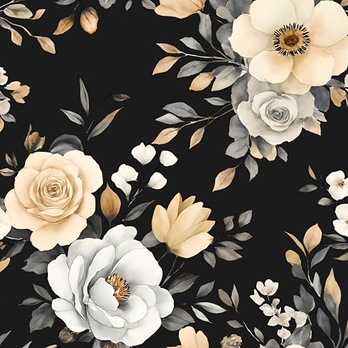 Laatse Black Floral Wallpaper Peel and Stick Vintage Rose Contact Paper 17.5"X118" Vinyl Waterproof Self Adhesive Removable Dark Botanical Print Wall Paper for Bedroom Living Room Cabinets - color: Black / Yellow, size: 17.5" x 118"