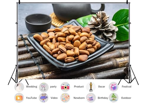 Pine Nut Tea Backdrop Asian Still Life Ceramic Dish Bamboo Mat Photograph for Kitchen Food Zen Theme Party Decorations Tapestry Dining Room Wall Hanging Photo Booth Studio Props 8X5ft Fabric - size: 8X5ft