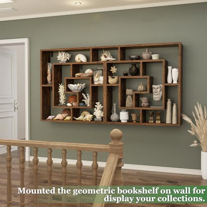 Armocity 6 Tier Display Book Shelf Wall Mounted Bookshelf Freestanding Geometric Bookcase Floating Book Shelves for Wall Bedroom Living Room Home Office, 45.5"(W) * 47"(H), Rustic Brown - color: Rustic Brown
