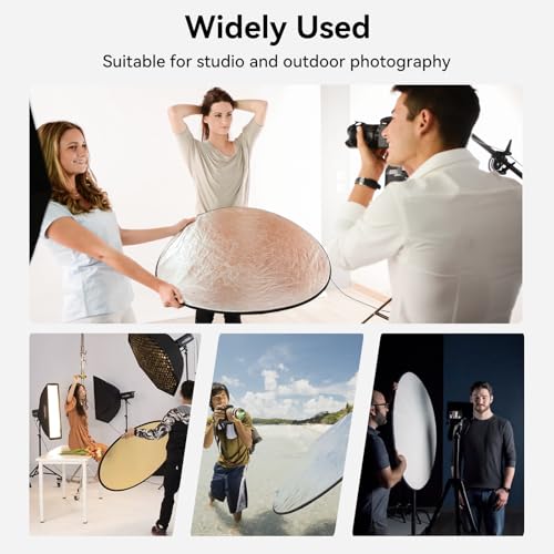 UTEBIT 24"/60cm Reflector Photography, Collapsible Light Reflector with Clamp & Bag, 5-in-1 Photography Reflector Translucent/Silver/Gold/White/Black with 3/8" Thread for Studio Outdoor Lighting - size: 24 Inch