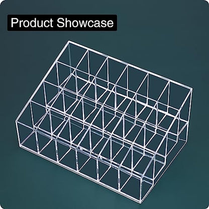 MOSIKER Lipstick Organizer,Small Clear Plastic Compact Lip Gloss Chapstick Perfume Sample Mascara Holder with 24 Slots