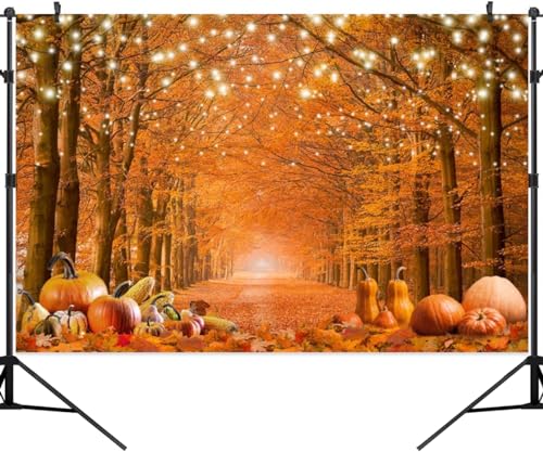 Fall Photo Backdrop for Photography Autumn Thanksgiving Backdrop 10x8ft Banner Party Decorations Maple Leaves Forest Road Natural Scenery Landscape Birthday Studio Props - color: Pumpkin Yellow 1