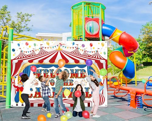 Remagr Large Circus Carnival Backdrop 10 x 8 ft Welcome to The Carnival Banner Backdrop Photo Garage Doors Background for Circus Theme Party Decorations Birthday Party Supplies Photo Props - size: 10 x 8 ft
