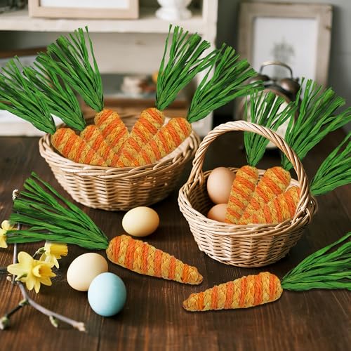 DR.DUDU Easter Decorations 12 Pcs Carrot Ornament, Sisal Jute Fabric Artificial Decor for Spring Crafts, Fireplace, Home, Kitchen Party Supplies