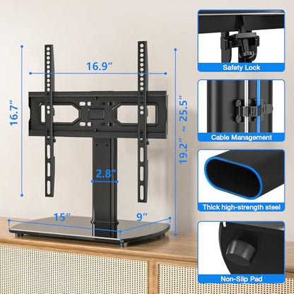 Rfiver Universal Swivel TV Stand for 27-50 55 60 Inch TVs, Height Adjustable Table Top TV Stand Mount Hold up to 88 lbs, Pedestal TV Stands with Tempered Glass Base, Replacement TV Mount Stand - size: 27-60 inch