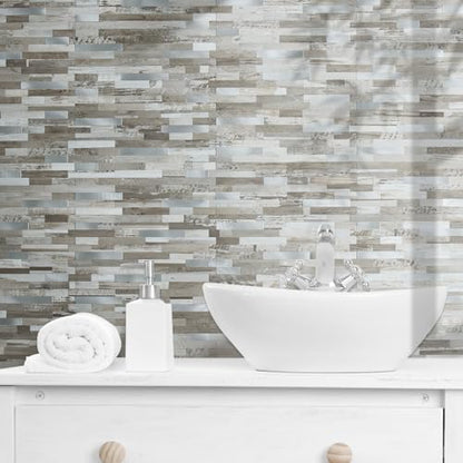 AULIGET Peel and Stick Backsplash, Coffee & Brown Wood Look PVC Mixed Metal Stick on Bathroom Backsplash, 2 - color: Coffee & Brown Wood + Metal Silver, size: 2 Sheets, 6"x12"x0.12"