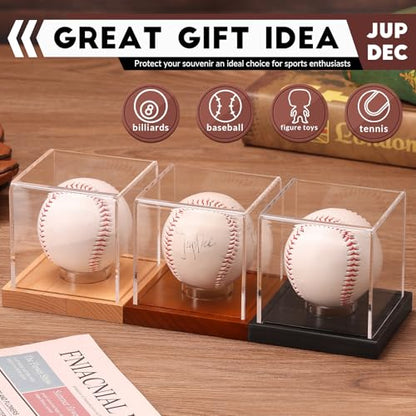 JupDec Baseball Display Case, Clear Cube Baseball Holder with Wooden Base, Autograph Baseball Stand Box for Single Ball, Acacia Wood, Black, 1 Pack - size: 1 Pack